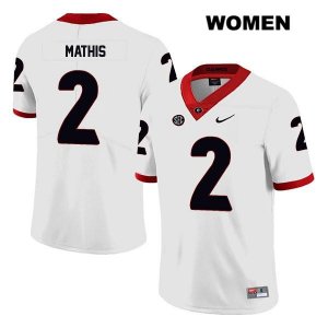 Women's Georgia Bulldogs NCAA #2 D'Wan Mathis Nike Stitched White Legend Authentic College Football Jersey NOO5454ED